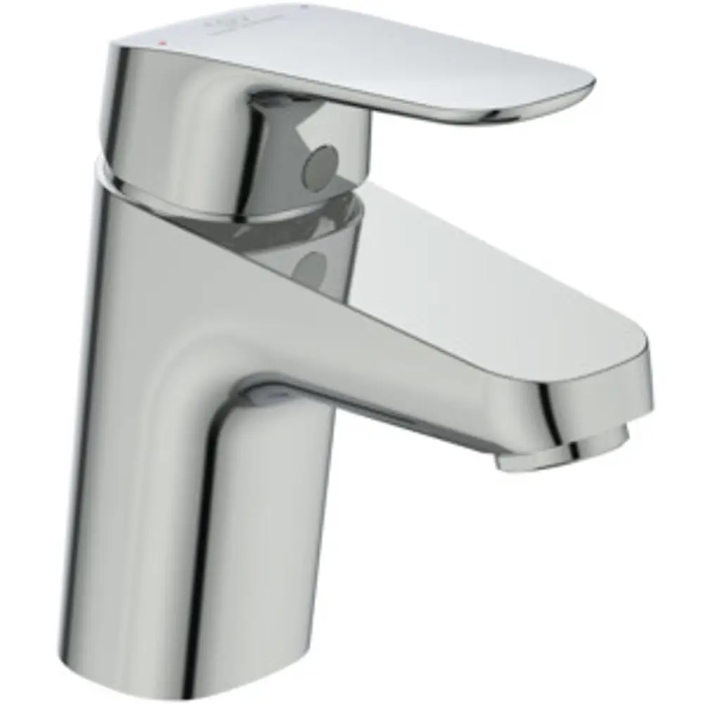 Waschtischarmatur in Chrom von Ideal Standard, mit einem Hebel zum Steuern der Wasserzufuhr, einfache, funktionale Konstruktion ohne Ablaufsystem.